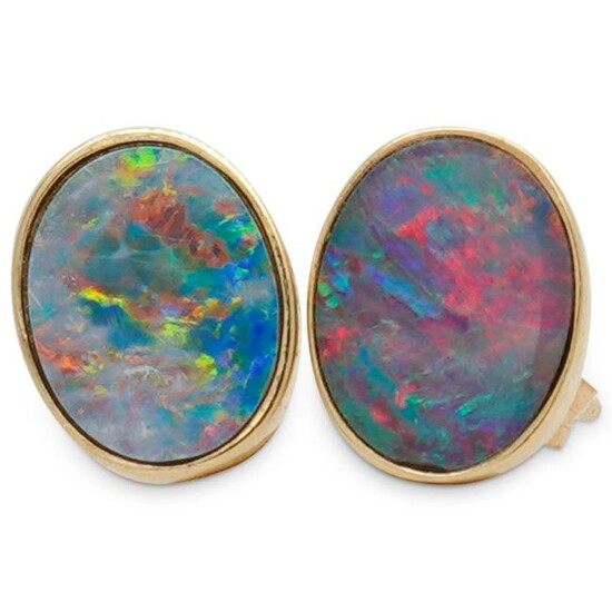 14k Gold and Natural Opal Earrings
