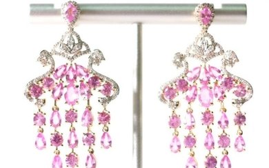 14k YG 12.02ct Pink Sapphire & Diamond Earrings