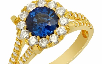 14k Yellow Gold 1.18ct Lab Created Sapphire 1.14ct Diamond Ring