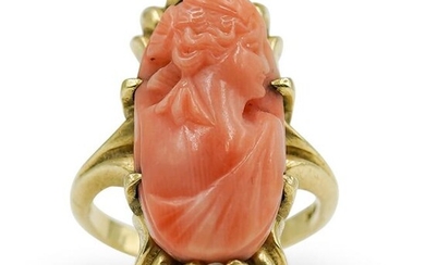 14kt Gold Coral Cameo Ladies Ring
