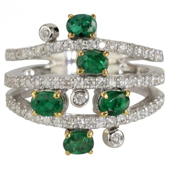 1.73 tcw Emerald Natural Diamond Ring in 18K White Gold