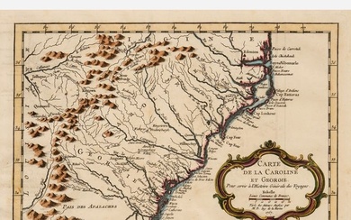 1757 Engraved Map of Carolina and Georgia, Bellin