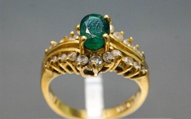 18-Karat Yellow-Gold, Emerald and Diamond Ring, 2.3 gross dwt, Size: 3-1/4