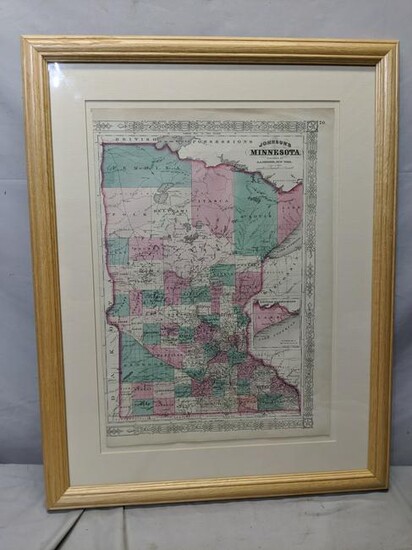 1865 Hand Colored Litho Map by Johnson of Minnesota