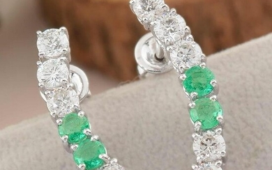 1.89 TCW Emerald Stud Earrings 18k White Gold Diamond