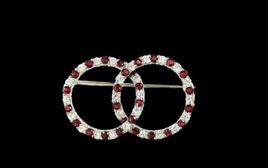 18K Gold Ruby and Diamond Brooch