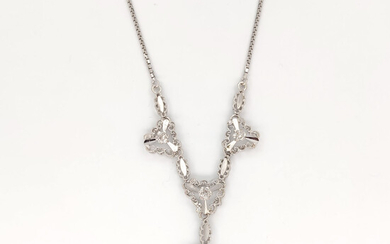 18k 750 white gold necklace with pendant and zircons