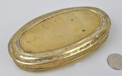 18th Century Engraved Oval Brass Tobacco Box
