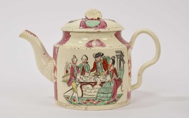 18th century creamware teapot by William Greatbatch - The prodigal son taking leave