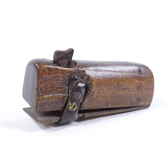18th century wood working plane with bronze sole, stamped GP...