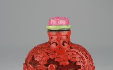 19th C. Chinese Carved Cinnabar Snuff Bottle