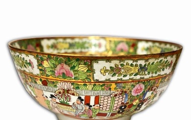 19th C. Chinese Hand Painted Rose Porcelain Bowl Centerpiece