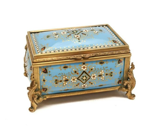 19th C. French Enamel Jewlled & Bronze Box
