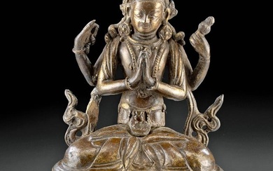 19th C. Tibetan Brass Shadakshari Lokeshvara