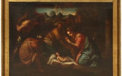 19th Century Nativity Scene Painting