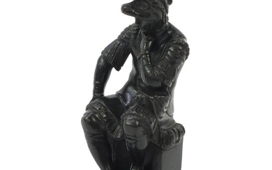 19th century patinated bronze figure of a seated Roman soldi...