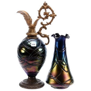 (2) Art Glass Iridescent Items