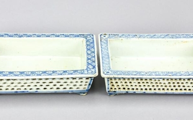 2 Chinese Lattice Blue & White Porcelain Planters