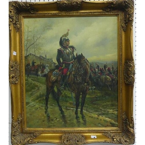20th century School, Portrait of Cavalryman, oil on canvas, ...
