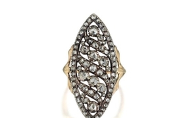 Antique Silver on Gold Diamond Ring