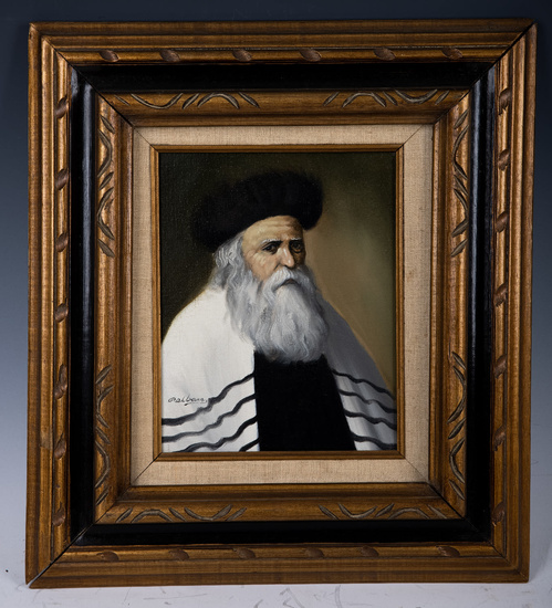 A SMALL PAINTING OF A HASIDIC MAN