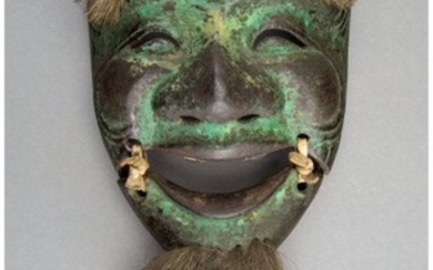 28048: A Japanese Bronze and Horsehair Okina Mask Marks