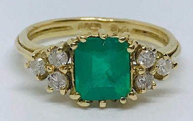 18 kt. Gold - Superb Emerald and Diamond Ring - 1.25 ct Emerald - Diamonds