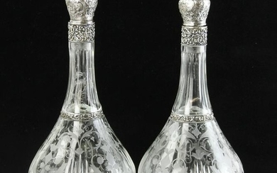 Pair of Blown and Cut Decanters