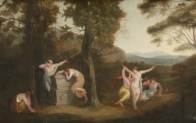French School late 18th century - Landscape with Mourning Women