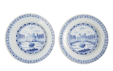 48-Delft: a pair of plates in stanniferous earthenware and blue...