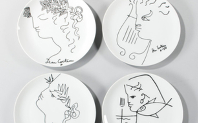 After Jean Cocteau (French, 1889-1963) Four Luncheon Plates