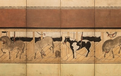 ANONYMOUS, EDO PERIOD, LATE 17TH CENTURY | STABLE WITH HORSES