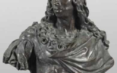 Antico busto in bronzo a patina scura