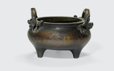 A bronze incense burner with dragon handles