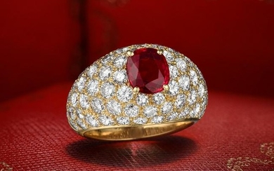 Cartier Fine Burmese Unheated Ruby and Diamond Ring