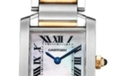 CARTIER, STEEL TANK FRANCAISE WITH TWO-TONE BRACELET, REF. 2384