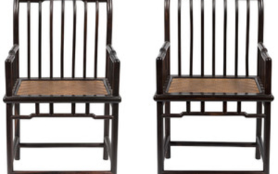 Pair of Chinese Hongmu Spindleback Armchairs