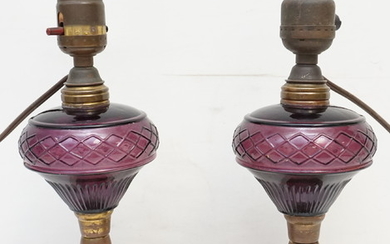 PAIR CRANBERRY GLASS TABLE LAMPS