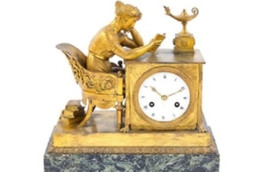 An Empire Gilt Bronze and Marble Mantel Clock Height 12