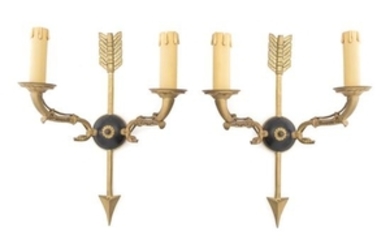 A Pair of Empire Style Gilt Metal Two-Light Sconces