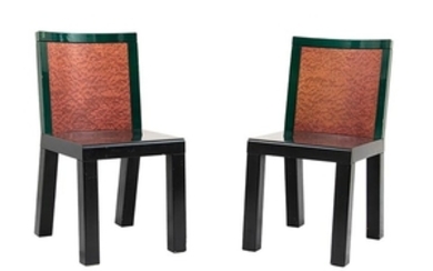 ETTORE SOTTSASS (ATTR.) Two chairs in green and grey lacquered...
