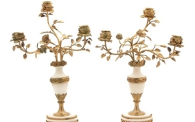 A Pair of French Gilt Bronze and Marble Two-Light