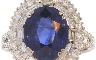 GIA Certified 3.86 Carat Oval Blue Sapphire and Diamond