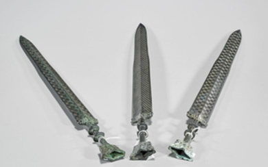 Group of Three Archaistic Chinese Silvered Bronze Swords