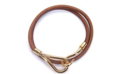 Hermes Double Tour Bracelet, brown leather strap with...