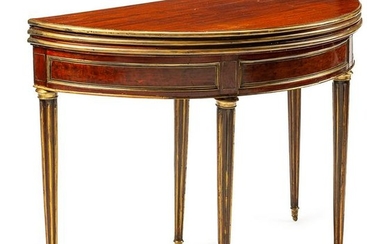 A Louis XVI Style Brass-Mounted Mahogany Triple-Top