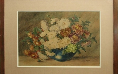 Marie BARTHOLOMÉ (XIX XX). Vase de fleurs. Aquarel…