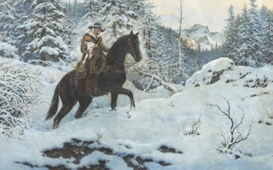 MARVIN NYE (D.2005) WESTERN PAINTING 'LATE RETURN'