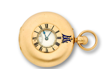 Nicole and Capt, London. An 18K enameled gold half hunter case patent keyless lever watch
