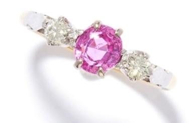PINK SAPPHIRE AND DIAMOND THREE STONE RING in 18ct